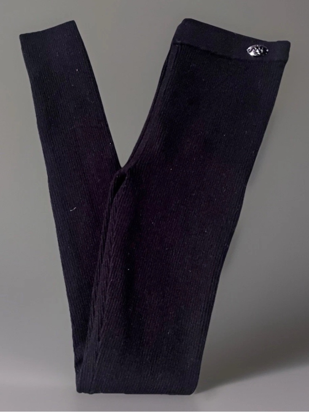 Tory Burch Thona Ribbed Knit Wool Blend Leggings Black Women’s XL Ret. $150 Lux